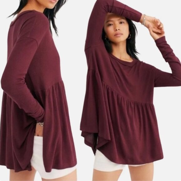 Free People Garnet Purple Forever Your Girlfriend Long Sleeve Boho Top Size Smal - Picture 1 of 11